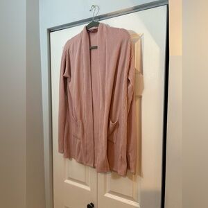 Freckled Poppy Pink Ribbed Open Front Cardigan Sweater – Size Large